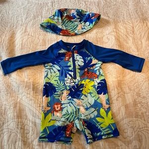 Boys swim suit with matching hat